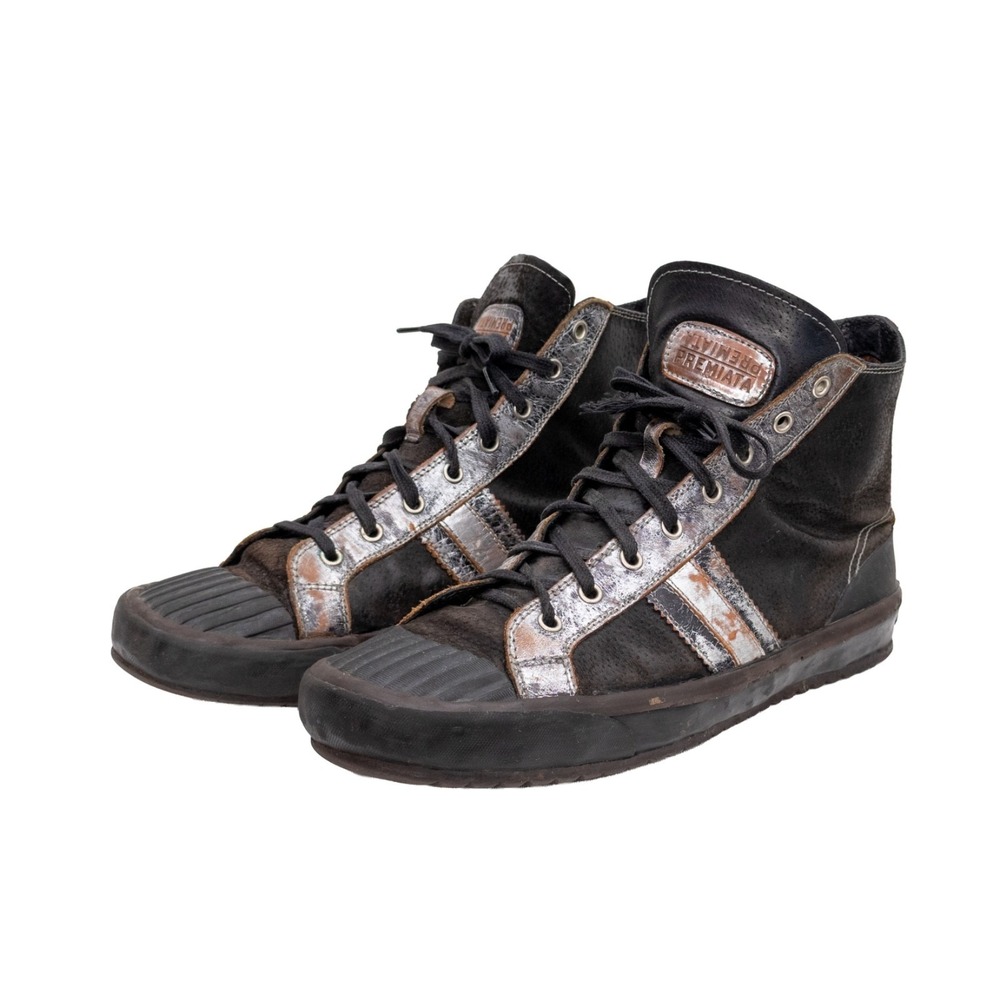 Premiata Men's High Top Leather Sneakers Black Silver Distressed Italy Size US 9